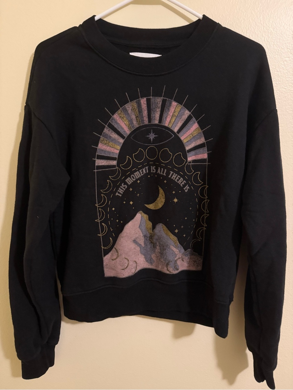 Spiritual Gangster Black Celestial Moon & Mountain Graphic Sweatshirt
